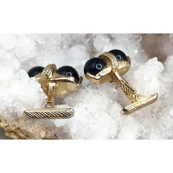 Vintage Gold Tone Glass Cufflinks - Picture 5 of 5